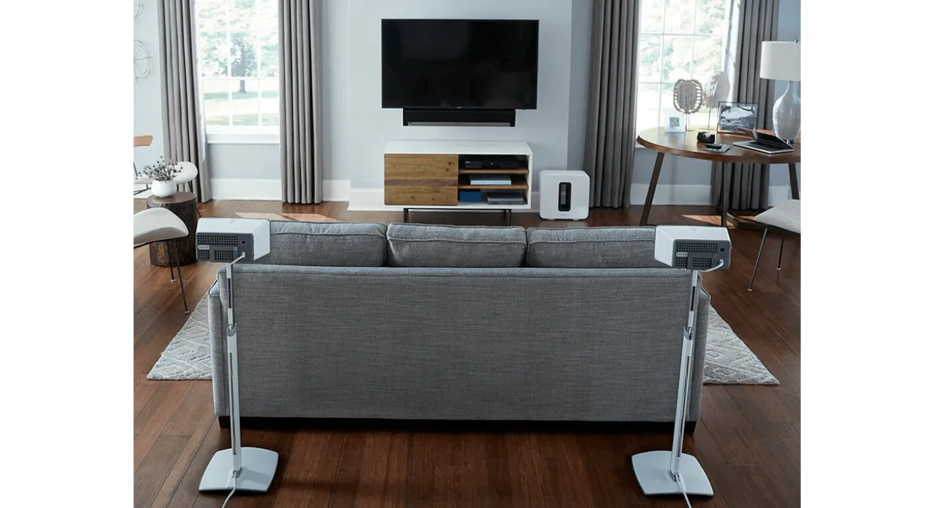 Sanus Verstelbare vloerstandaard voor Sonos One, Play:1 & Play:3 Wit duopack (WSSA2-W2)